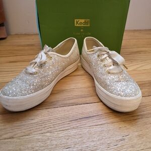 Kate Spade x Keds Sequined Platform Sneakers Satin Shoelace Wedding